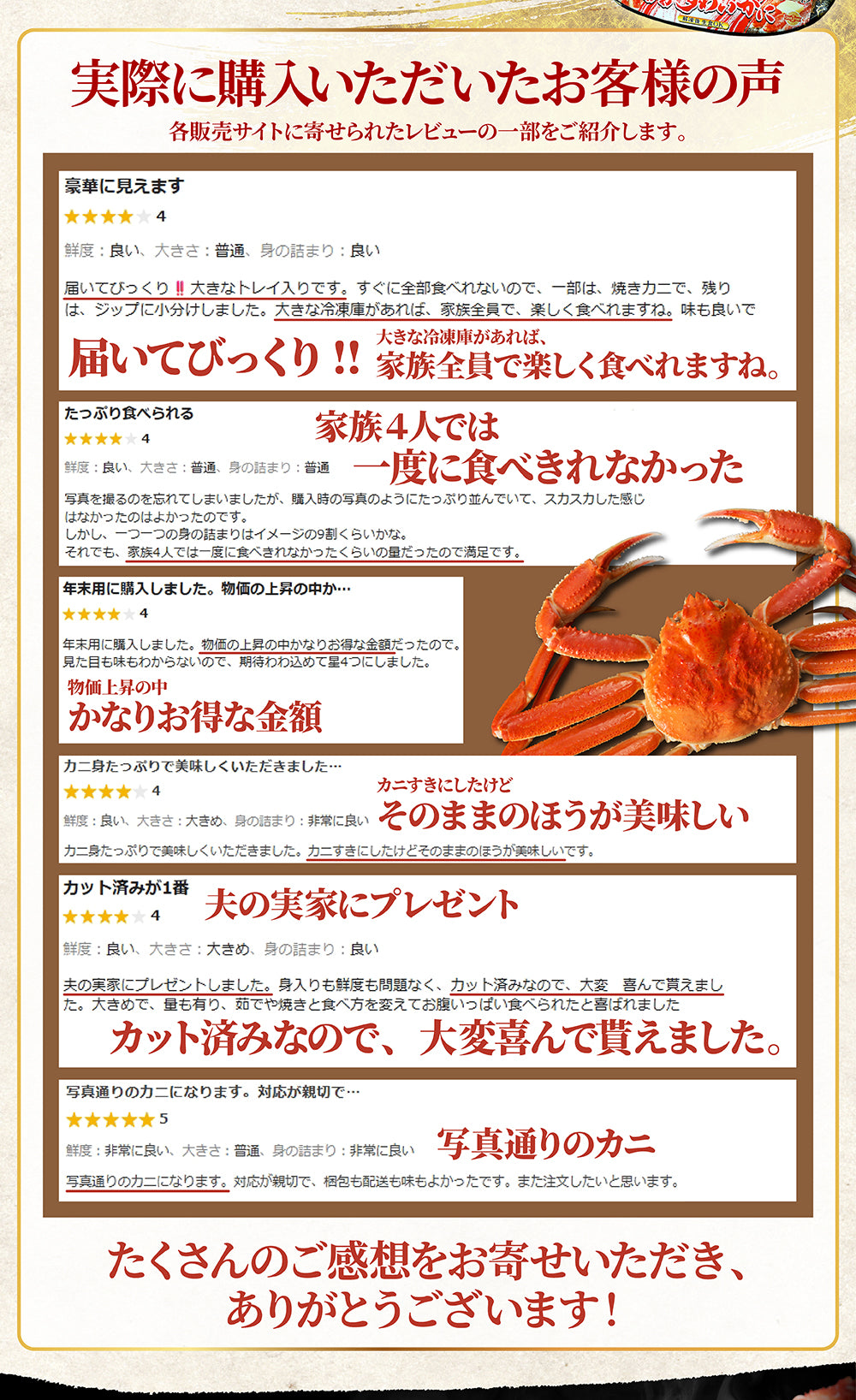 ボイルおおずわい蟹 ハーフポーション 1.4kg 商品紹介 6